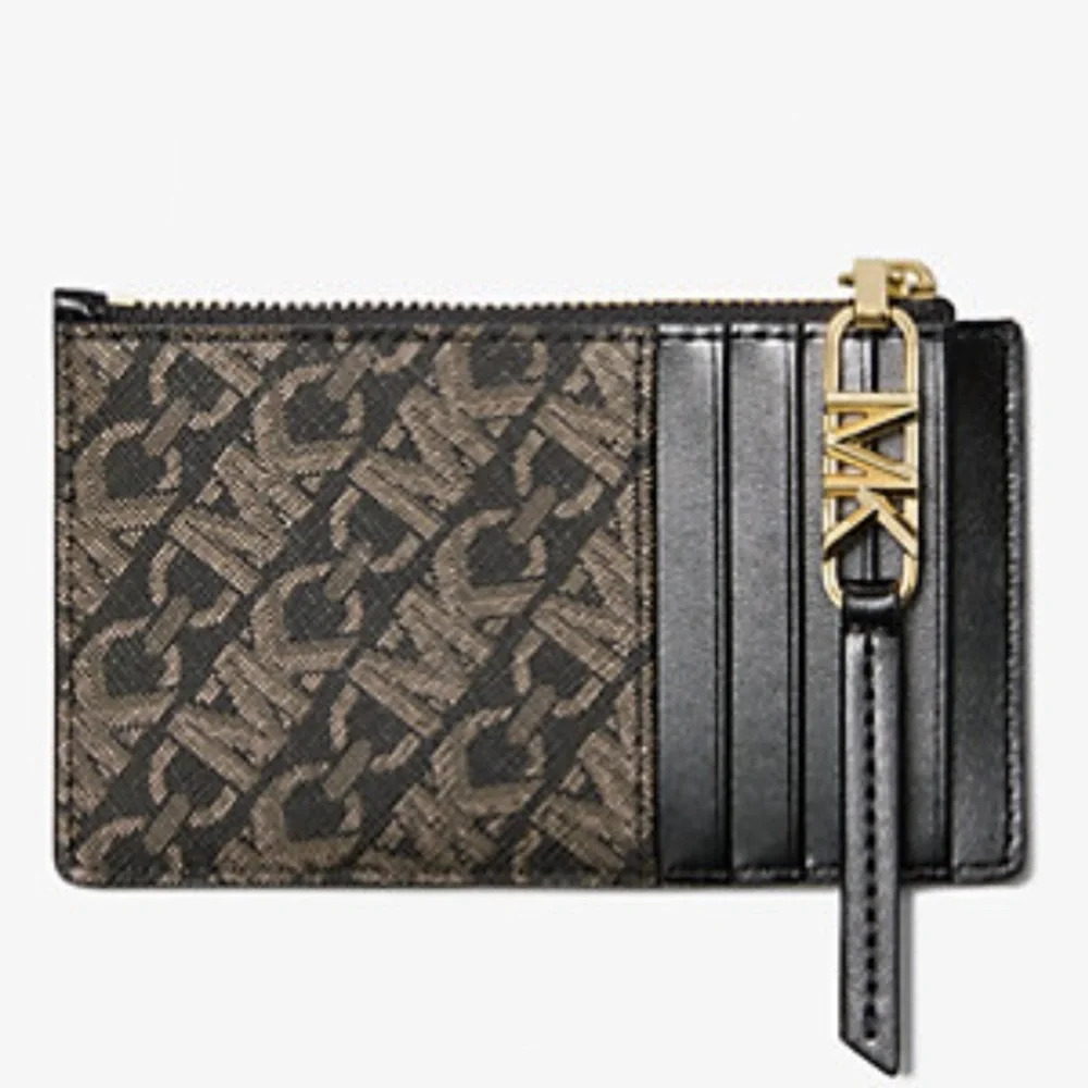 Michael Kors Empire Small Metallic Card Case COLOR BLACK/PALE GOLD NWT